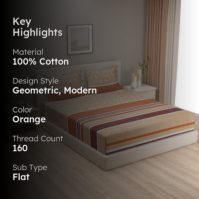 Swayam Amaresse Striped Cotton Bedsheet (Rust) - 160 TC media 2