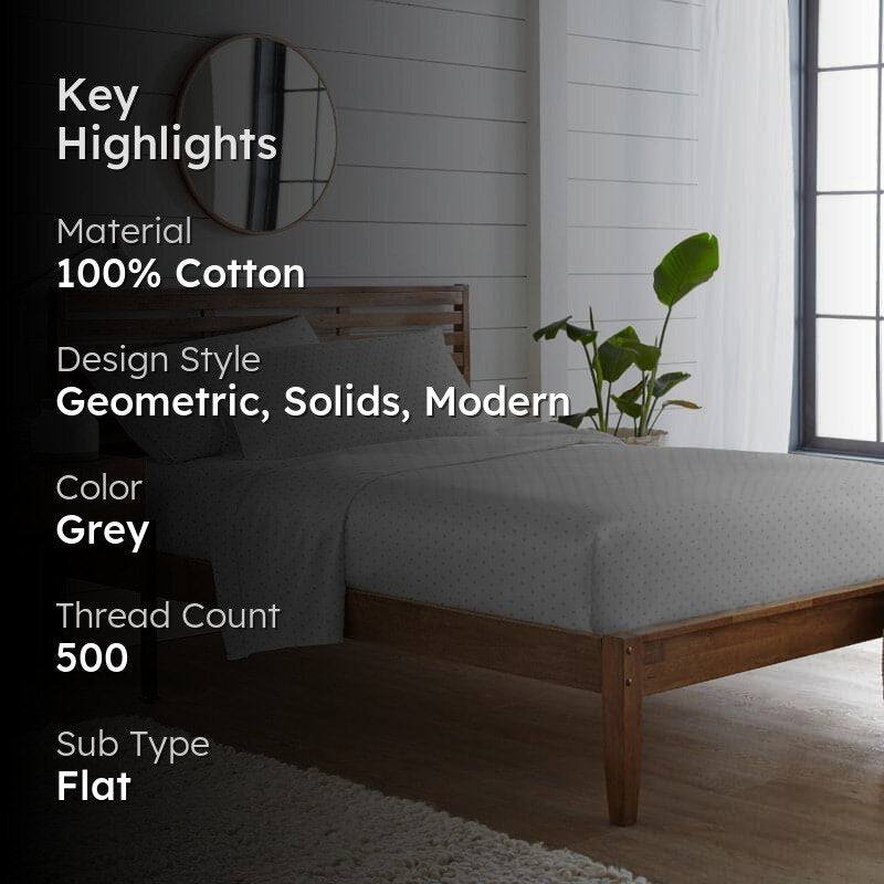 Numa Swiss Dot Cotton Bedsheet (Grey) - 500 TC media 2