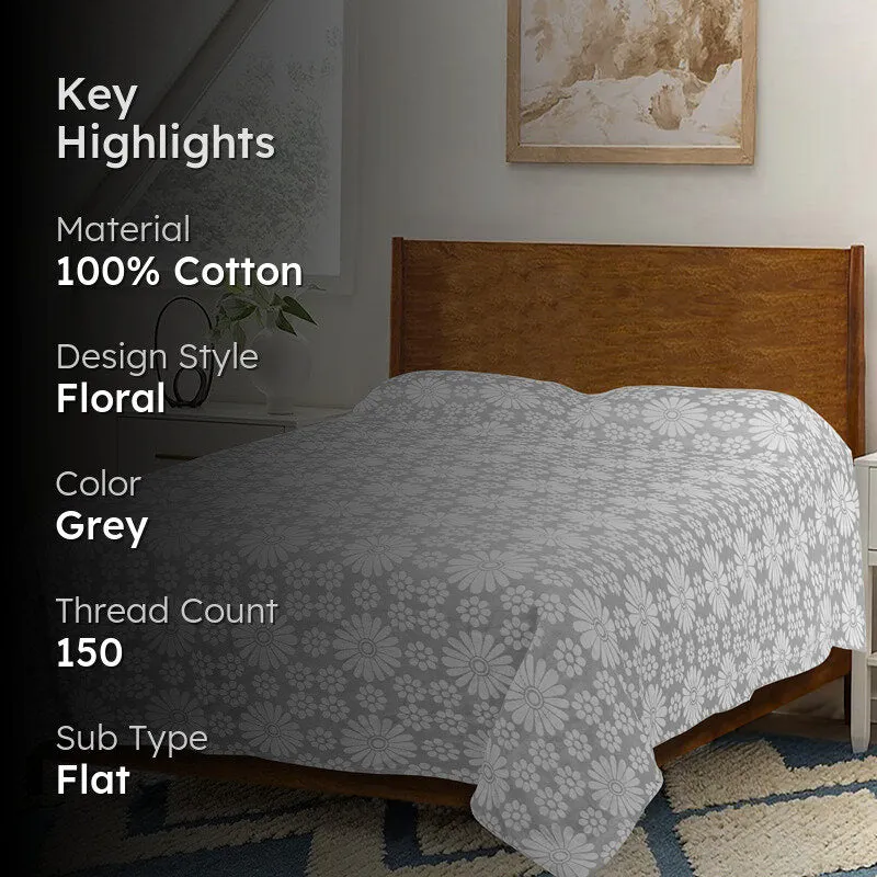 Saral Home Chitki Cotton Bedsheet (Grey) - 150 TC media 2