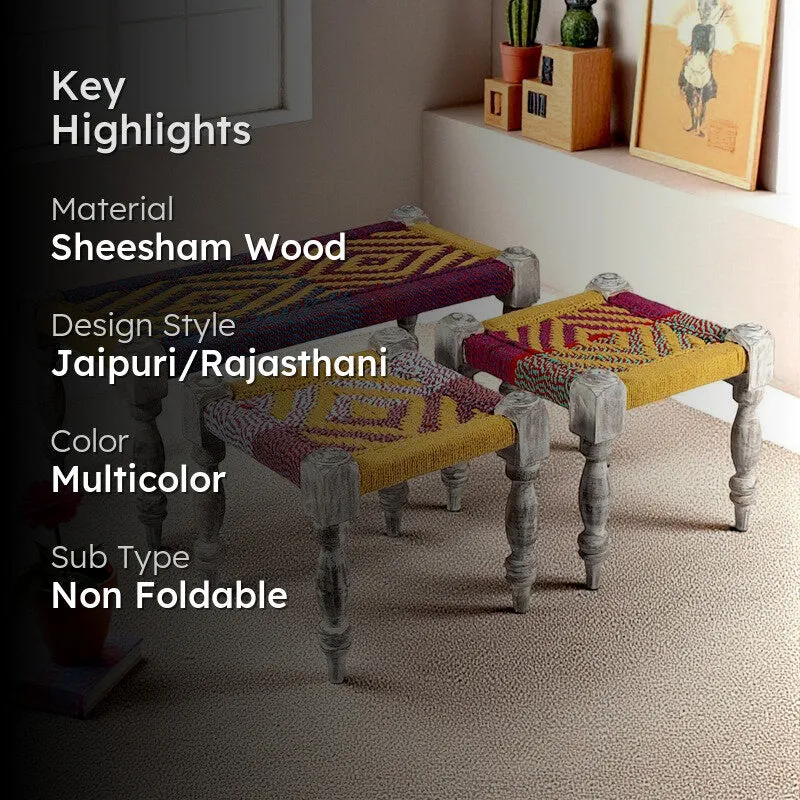 Fuvon Sheesham Wooden Bench with Stools (Multicolor) - Three Piece Set media 2