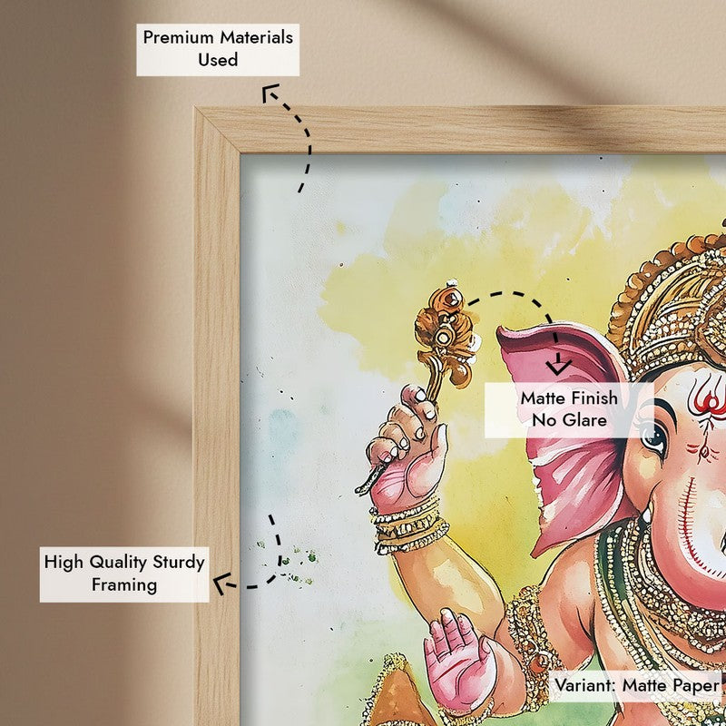 Nritya Ganesha Spiritual Archival Paper Wall Painting - Natural Brown Frame media 7