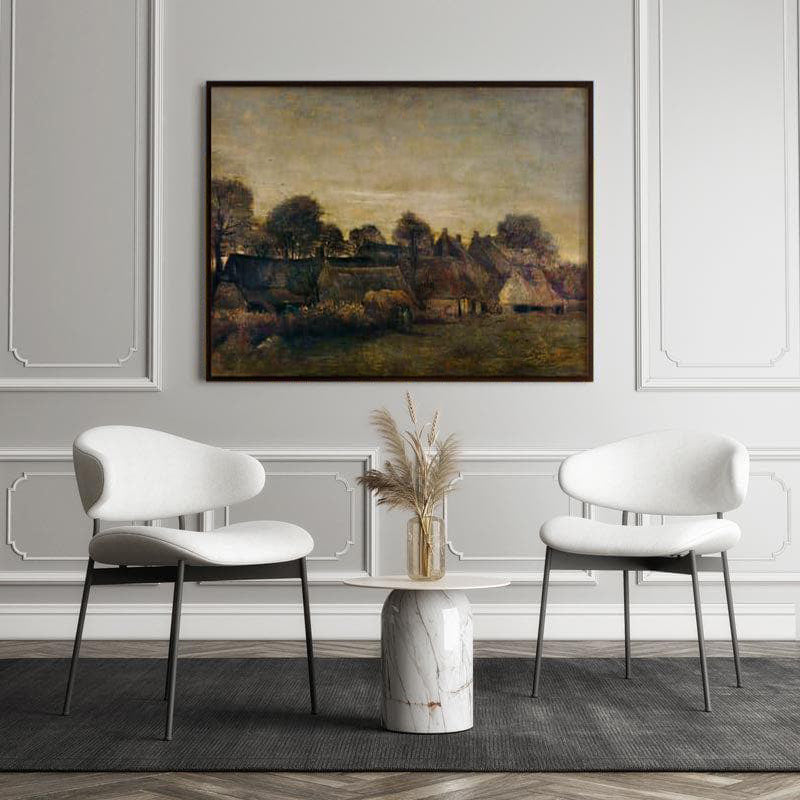 Farming Village At Twilight Canvas Wall Art - Black Frame media 5
