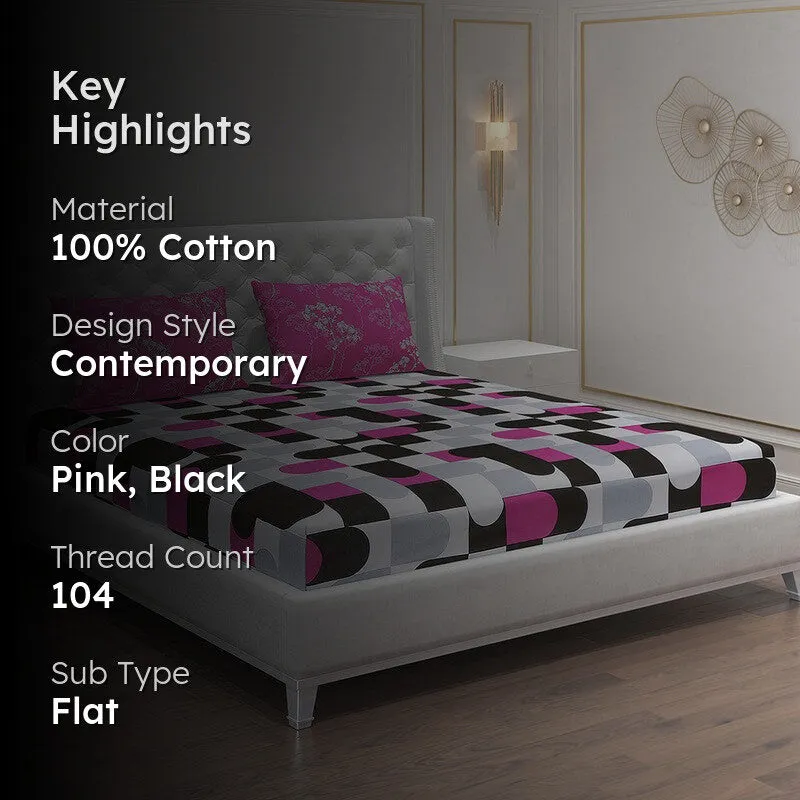 Monte Carlo Multi Blocks Cotton Bedsheet (Pink,Black) - 104 TC media 2