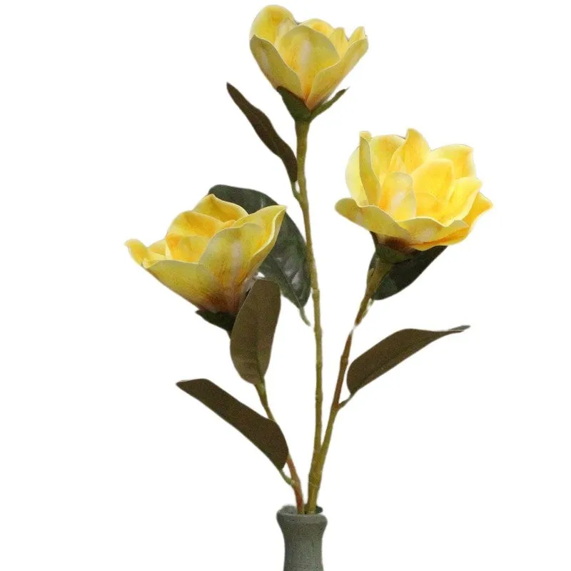 Artificial Magnolia Flower Stick Full Bloom Beauty - Yellow media 5