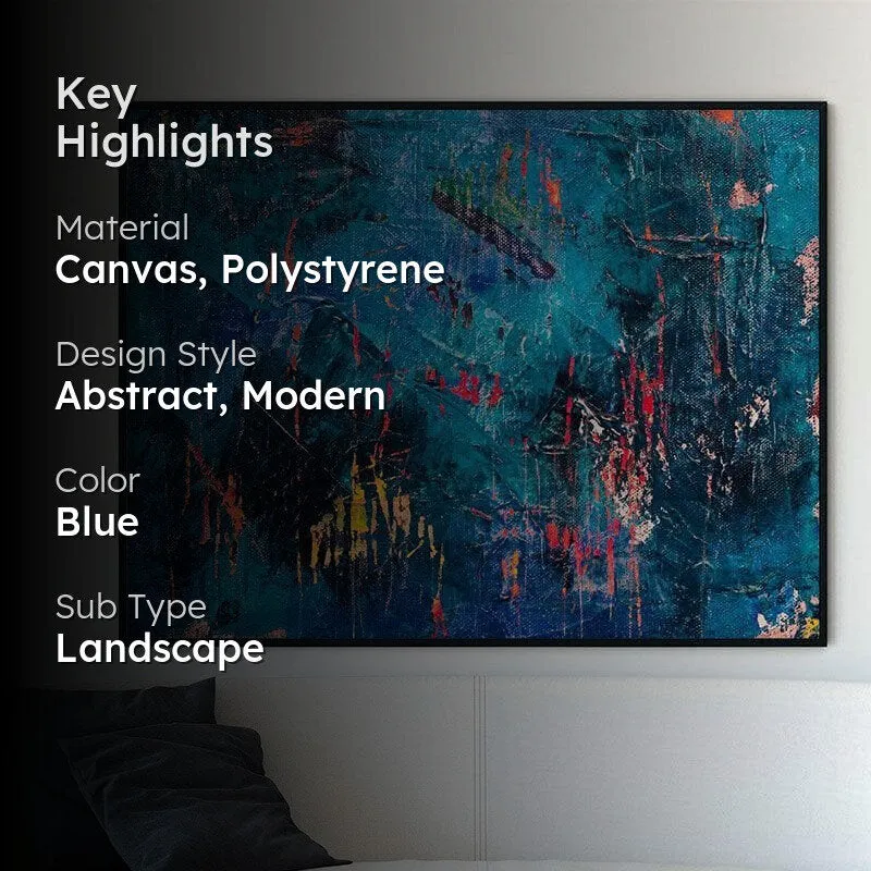 Cobalt Blue Abstract Canvas Painting - Black Frame media 2