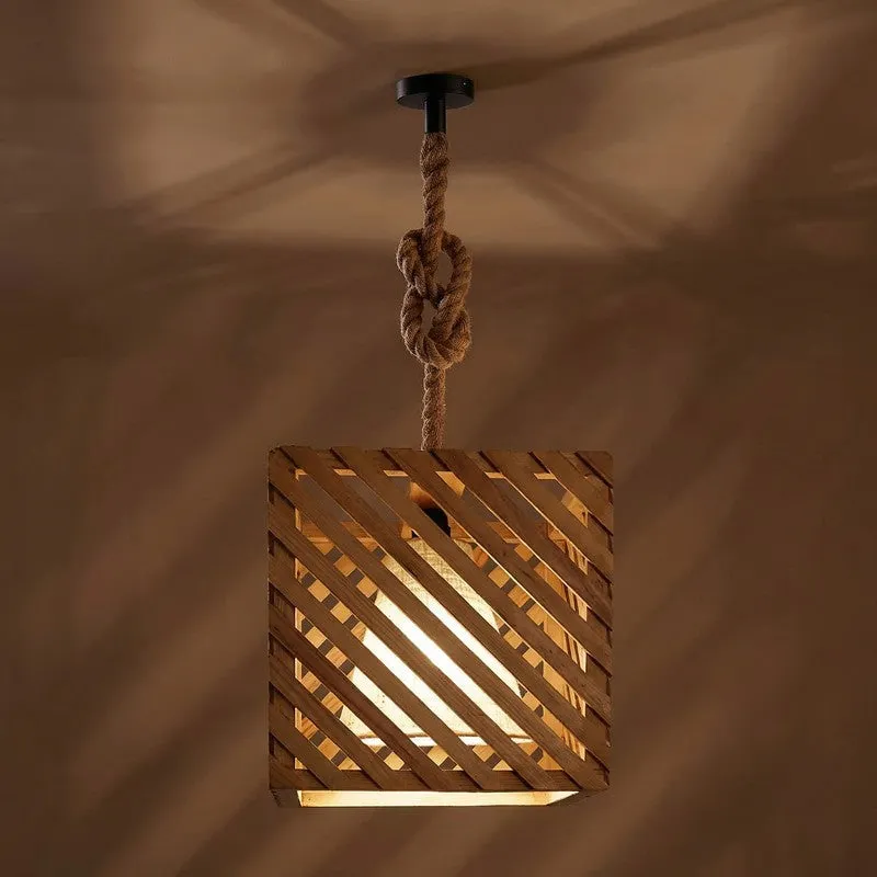 GeoLattice Wooden Ceiling Lamp - Brown media 7