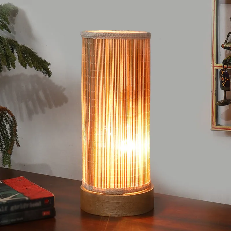 Bralia Cylindra Curve Bamboo Table Lamp - Beige media 2