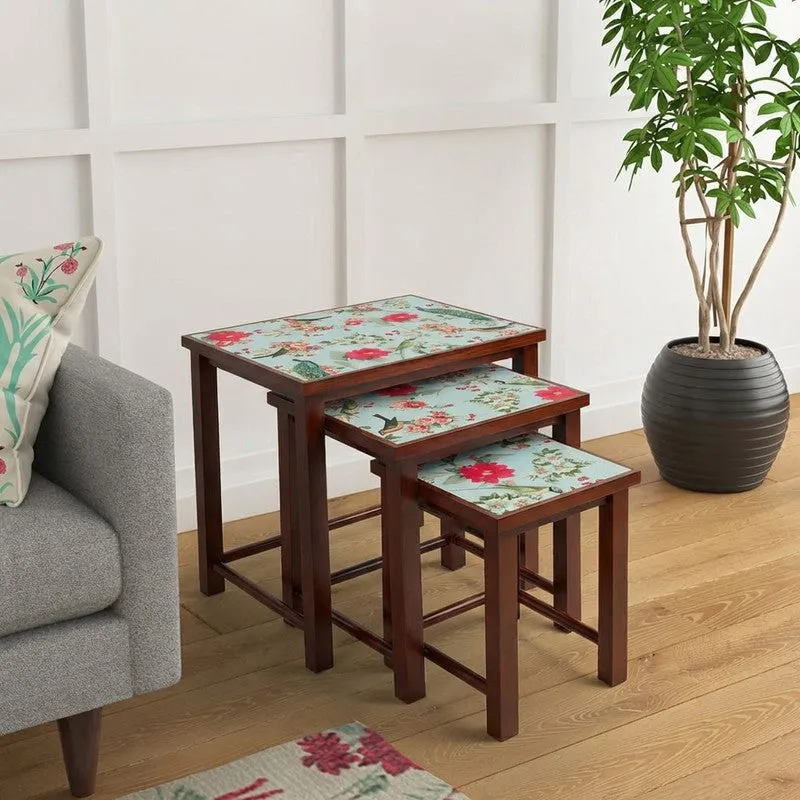 India Circus Teak Wood Garden Nesting Stool - Set Of Three media 1