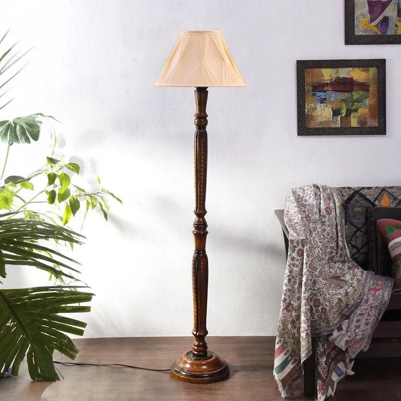 Hima Vintage Wooden Floor Lamp With Pleated Shade - Off-White media 3
