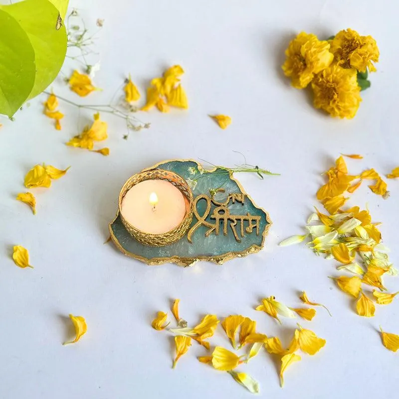Jai Sri Ram Handcrafted Agate Tealight Candle Holder - Green media 3