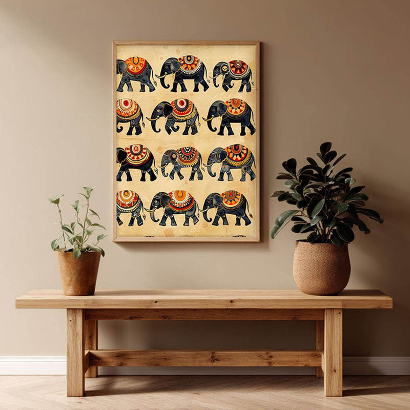 Hathira Canvas Wall Painting With Brown Frame