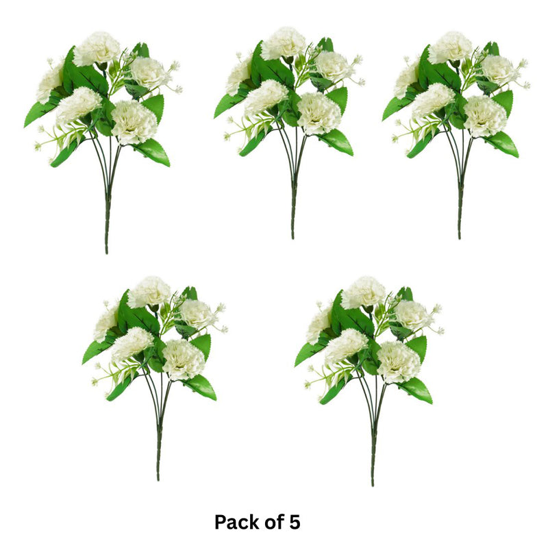 Fiora Artificial Carnations (White)  Set of Five media 4