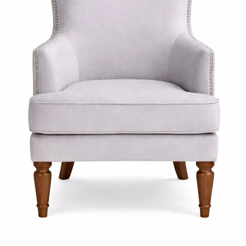 Elysian Teak Wood & Velvet Plush Lounge Chair - Grey media 5