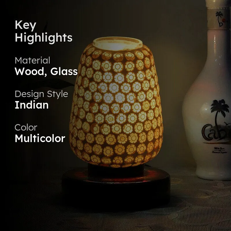 Flamevia Glass Table Lamp With Wooden Base - Multicolor media 2