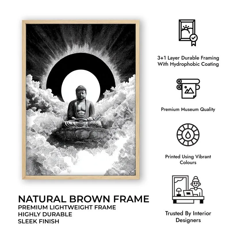 Buddha Calm Aura Wall Painting With Brown Frame media 9
