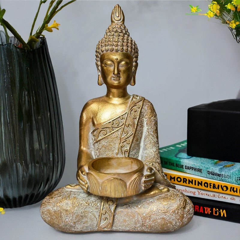Meditative Golden Buddha Tealight Candle Holder