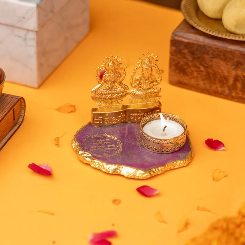 Laxmi Ganesha Kripa Tealight Candle Holder - Purple media 1