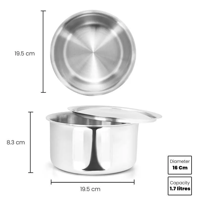Gusto Stainless Steel Pateela With Lid - 1700 mL / 6 Inches media 5