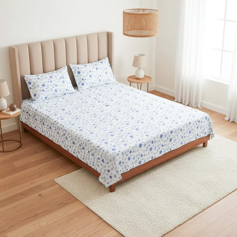 Mudra Floral Cotton Bedsheet (Blue) - 180 TC media 1
