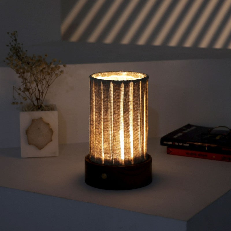 Radiya Tall Fabric Wooden Table Lamp - Grey