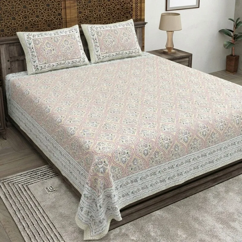 Rangly Cotton Bedsheet (Green,Pink) - 240 TC media 1