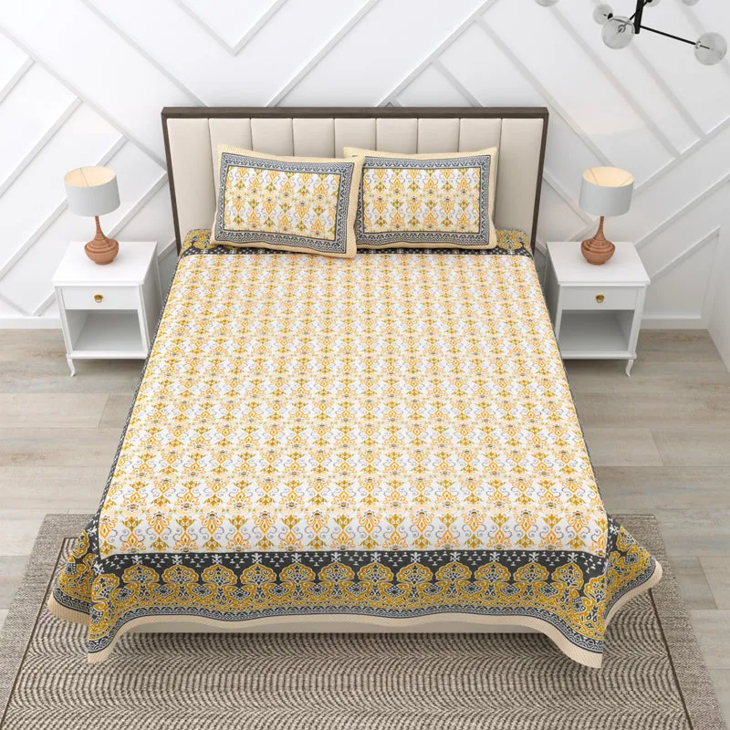 Rajni Cotton Bedsheet (Mustard Yellow) - 180 TC media 3