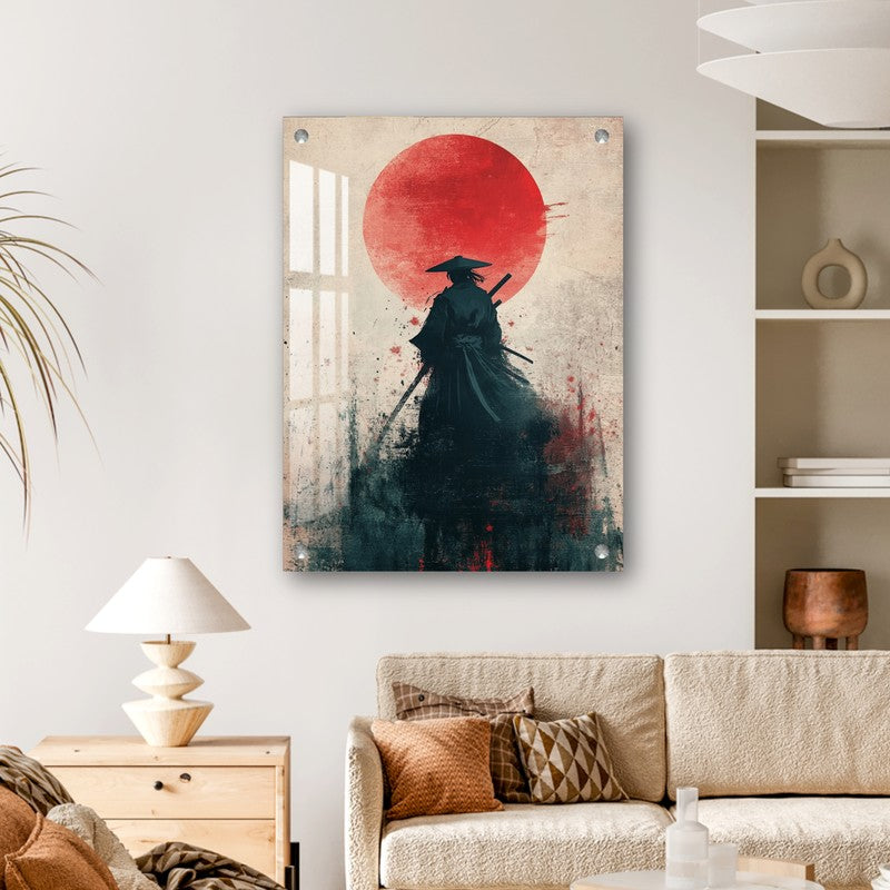 Crimson Moon Samurai Acrylic Wall Art