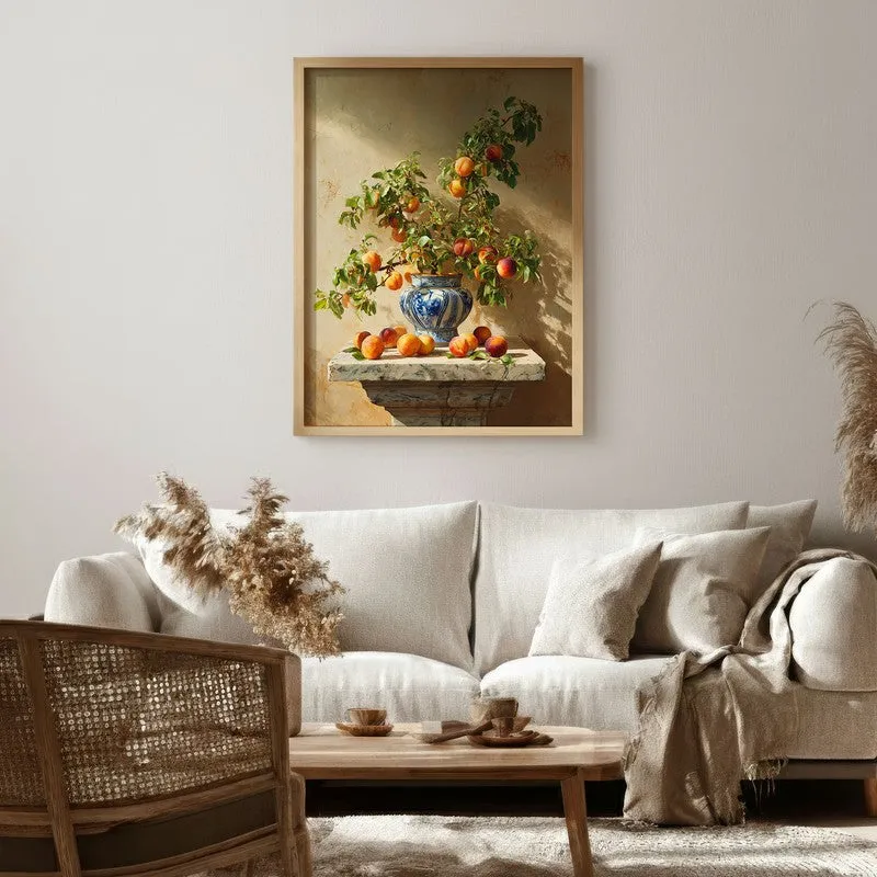 Pedestal Peach Canvas Wall Painting - Brown Frame media 1
