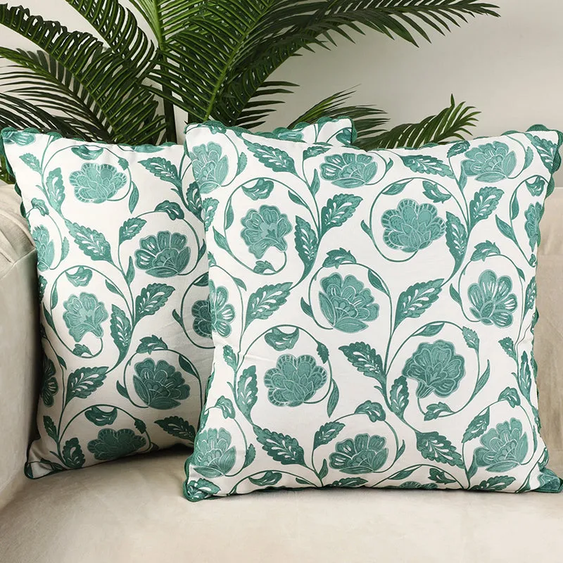 Flora Twine Printed Cushion Cover (Green) - Set Of Two media 2