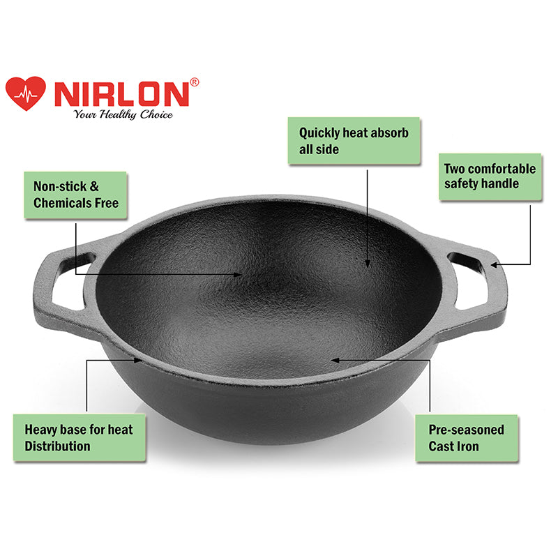 Nirlon Nirlon Cast Iron Kadhai - 2500 mL media 6