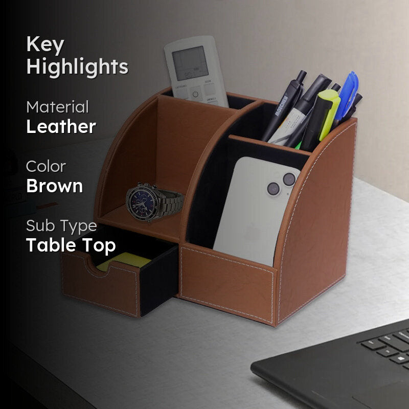 Sorrell Faux Leather Desk Organiser - Light Brown media 2