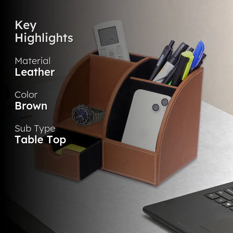 Sorrell Faux Leather Desk Organiser - Light Brown media 2