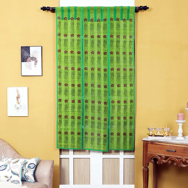 Forest Flow Three Panel Bamboo Curtain - Light Green media 1