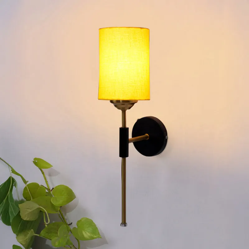 Beryll Cylindrical Steel & Cotton Wall Lamp - Yellow media 1