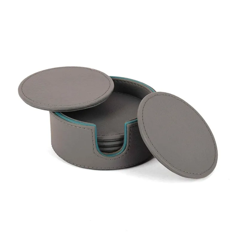 Tisca Faux Leather Coaster (Grey) - Seven Piece Set media 8