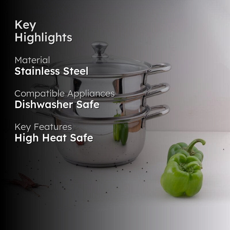 Edamame 3 Tier Induction Safe Steamer - 2700 ML / 8 Inches media 2