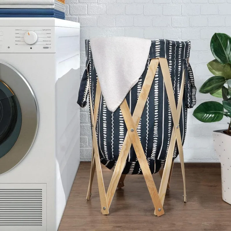 Wash Aura (Cotton,Wood) Laundry Basket - Blue media 5
