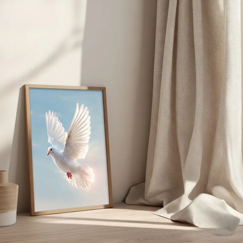 White Dove Ascending Archival Paper Wall Painting With Brown Frame media 3