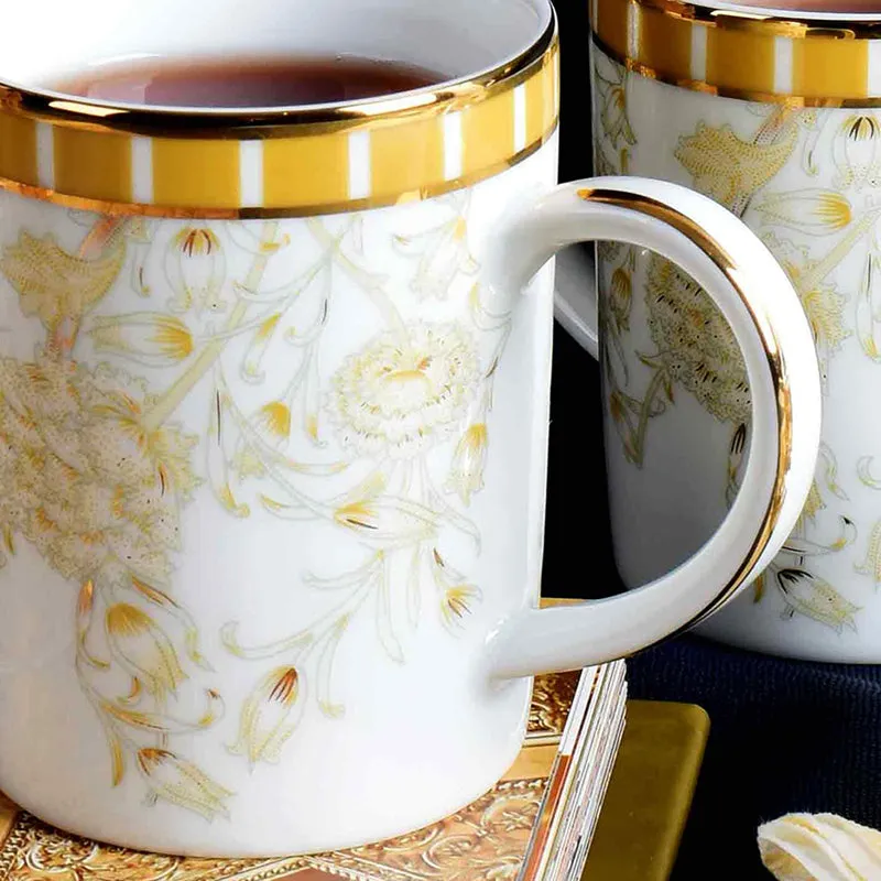 Gilded Iris Slim 24k Gold Brushed Porcelain Coffee Mug(280 mL Each/Gold) - Set Of Two media 7