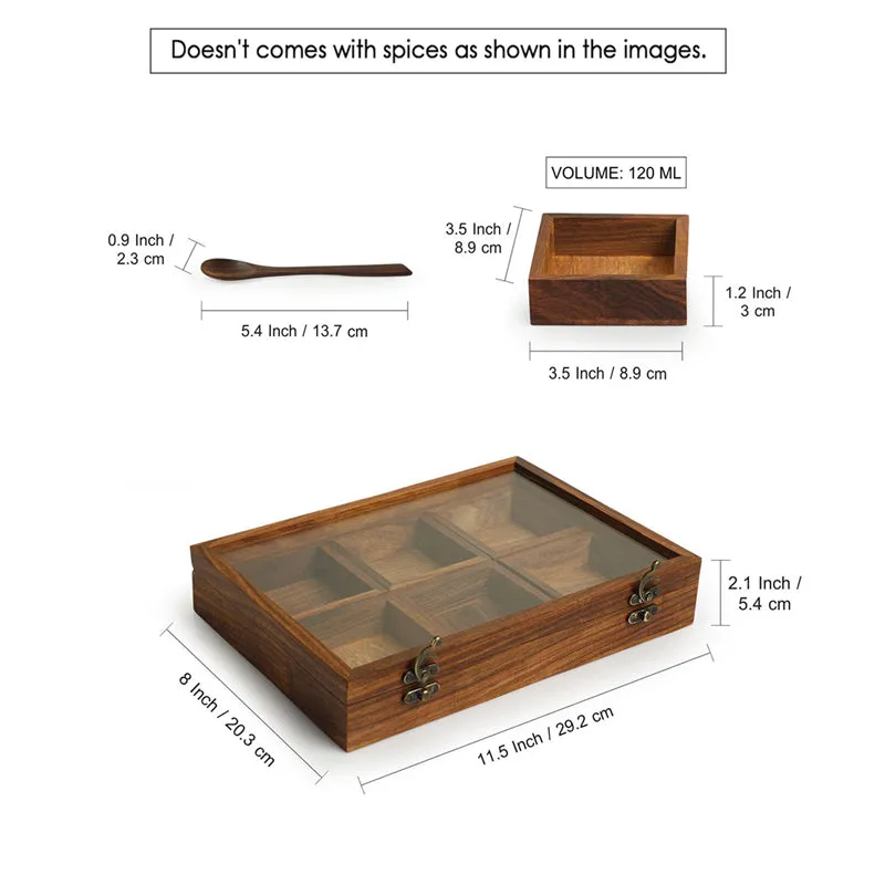 Phoron Food Safe Sheesham Wood Masala Box - 120 ML media 7