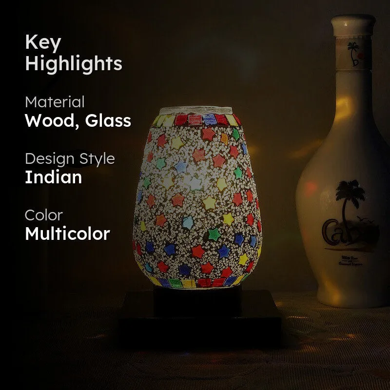 Miraico Mosaic Glass Table Lamp With Wooden Base - Multicolor media 2