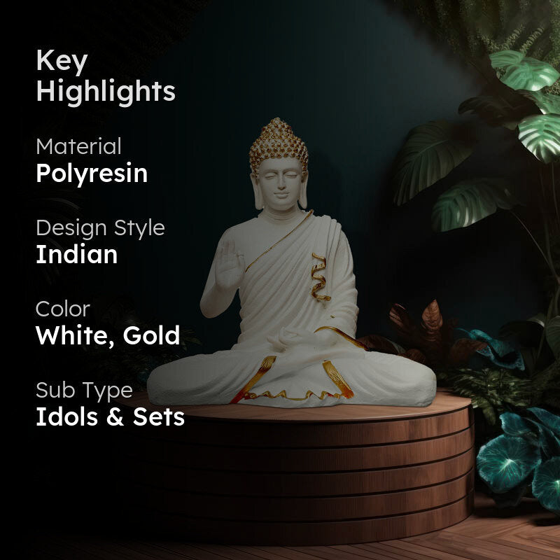 Buddha Charitha Showpiece - White & Gold media 2