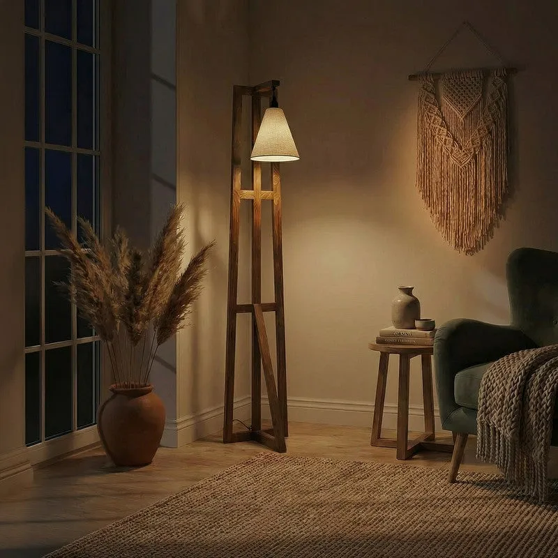 GentleGlow Wooden Floor Lamp - Brown media 1