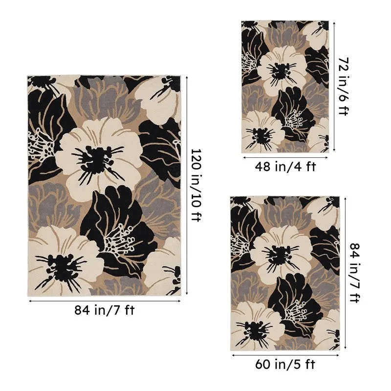 Anrion Hand Tufted Floral Wool & Nylon Carpet - Black media 15