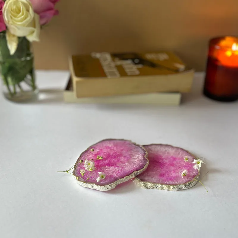 Byrona Handcrafted Crystal Agate Coaster (Pink) - Set Of Two media 4
