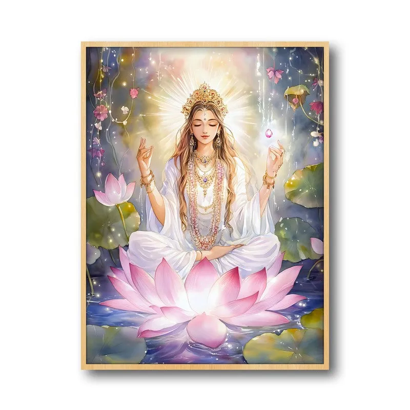 Adilakshmi Spiritual Archival Paper Wall Painting - Natural Brown Frame media 5