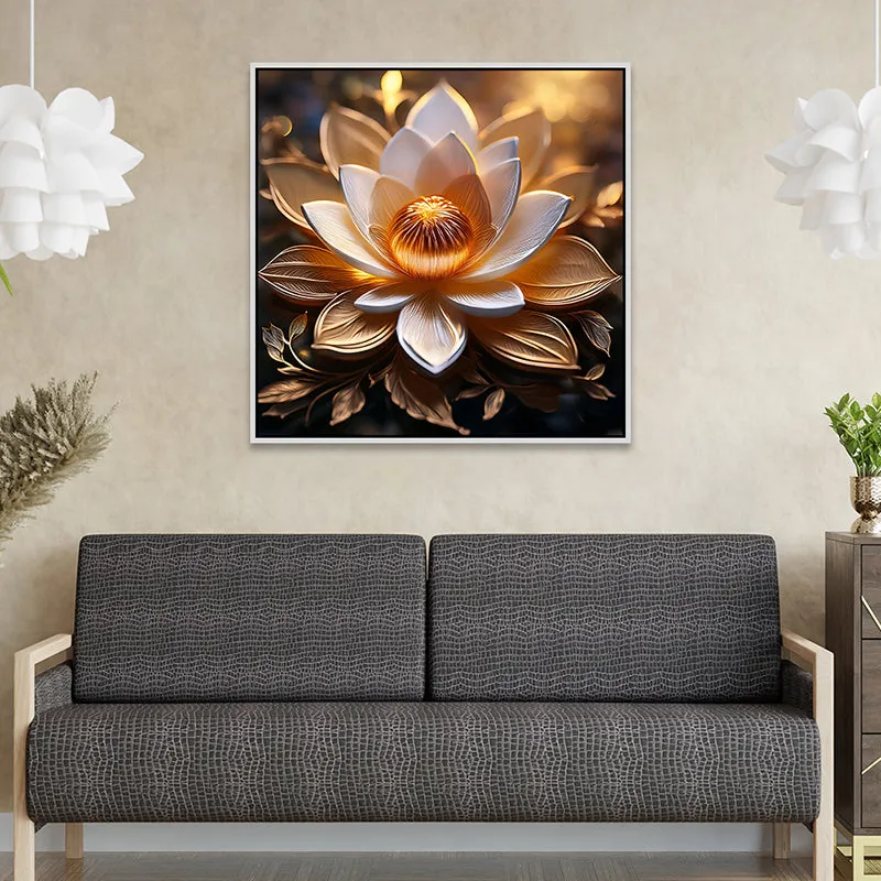 Gilded Padmam Canvas Wall Painting With Frame - White media 4