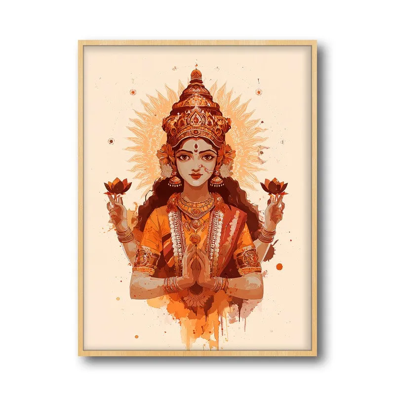 Divine Grace of Goddess Mahalaxmi Archival Paper Wall Art - Natural Brown Frame media 5