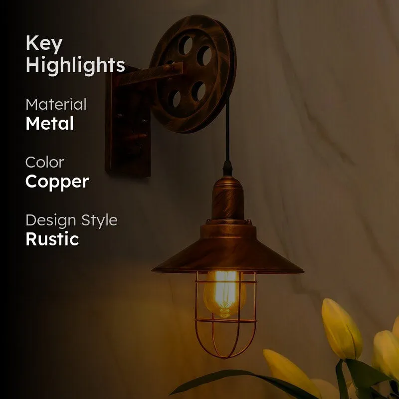 Vintage Pulley Metal Wall Lamp media 2