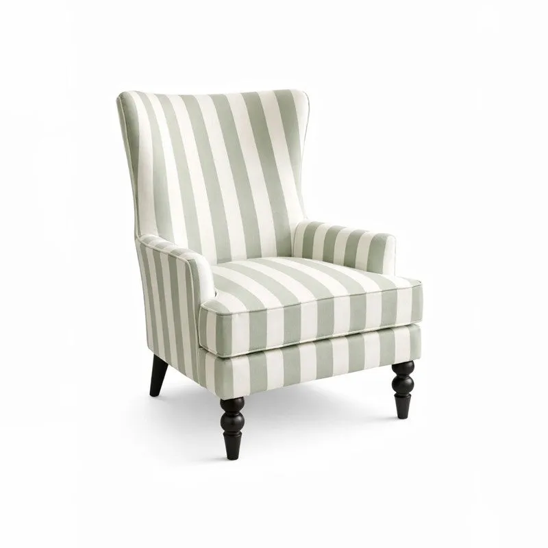 Sage Ivory Teak Wood & Velvet Striped Upholstered Lounge Chair media 4